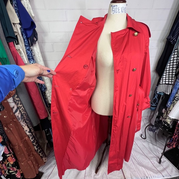 🍎|•LONDON FOG•| Candy Apple Red Vintage Trench Coat Size 8 - Picture 6 of 14